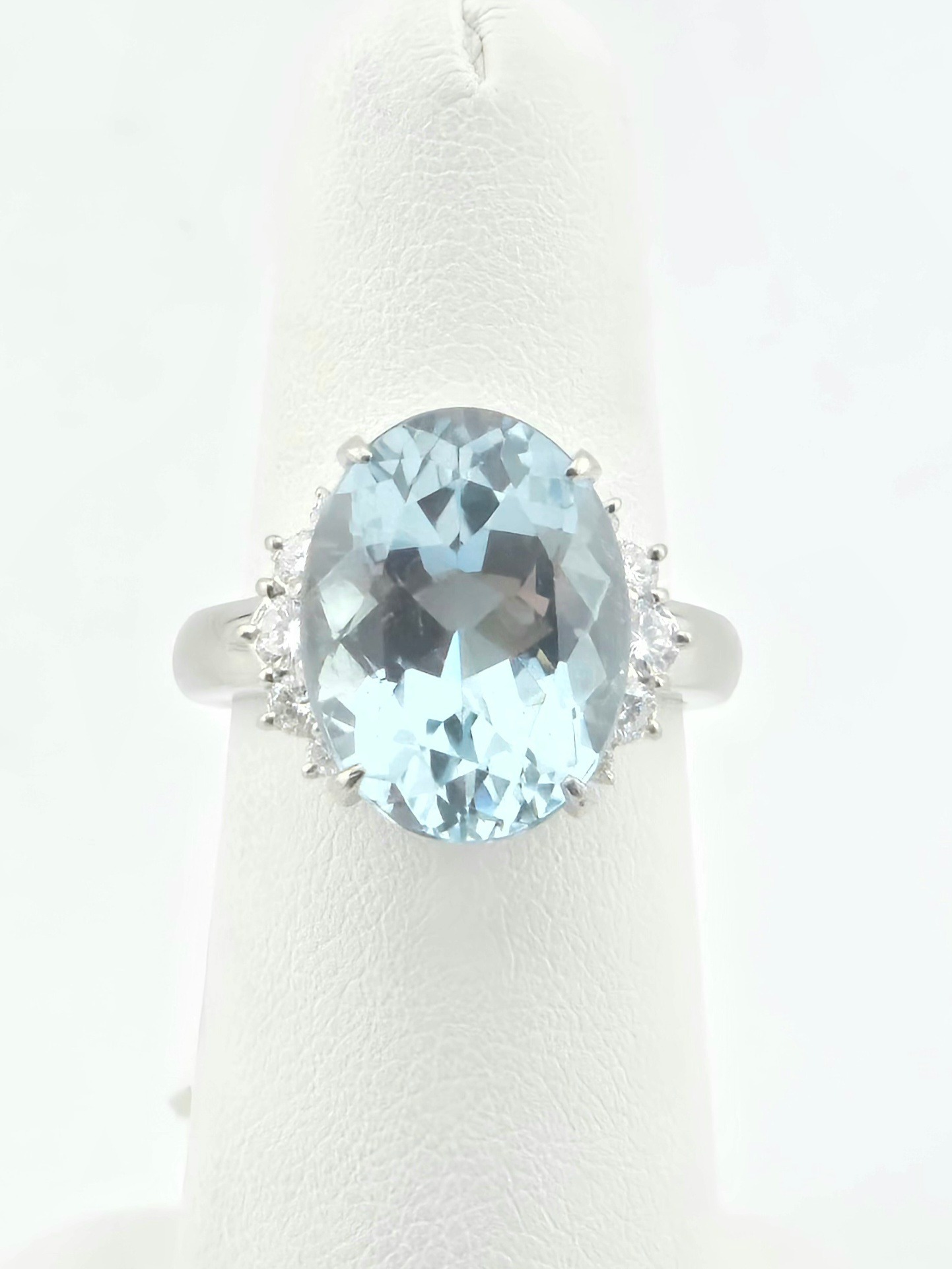 CUSTOM PLATINUM AQUAMARINE 8.76CT AND DIAMOND .46CTW H VS RING SZ 6.25