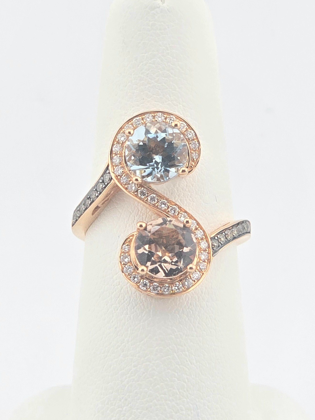 LEVIAN 14KR MORGANITE ~1.5CT AQUAMARINE ~1.5CT DIAMOND ~0.4CTW RING SIZE 7