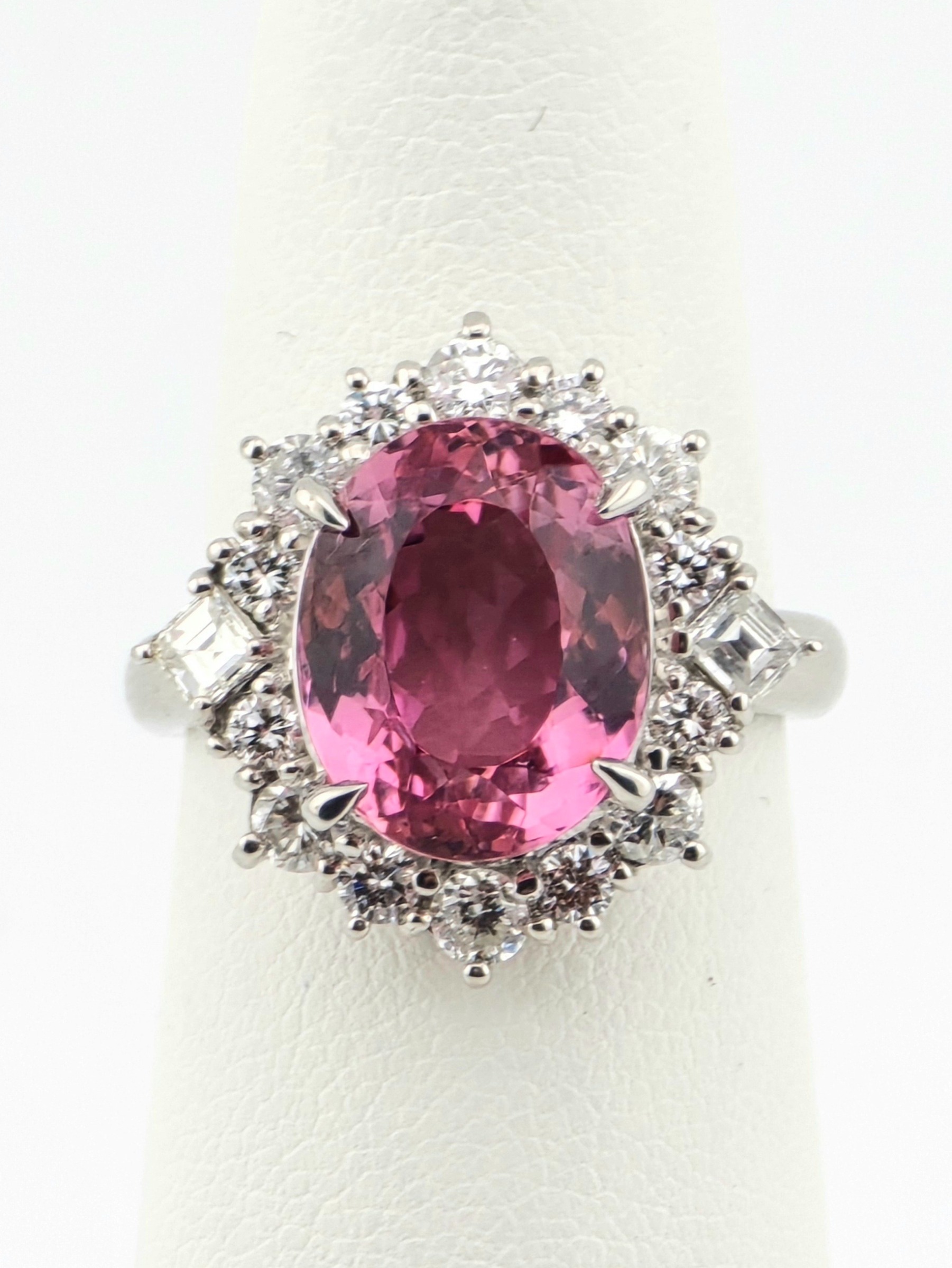 PLATINUM HOT PINK TOURMALINE ~5.57CT DIAMOND ~1CTW ~H-I ~SI1 SIZE 5.5
