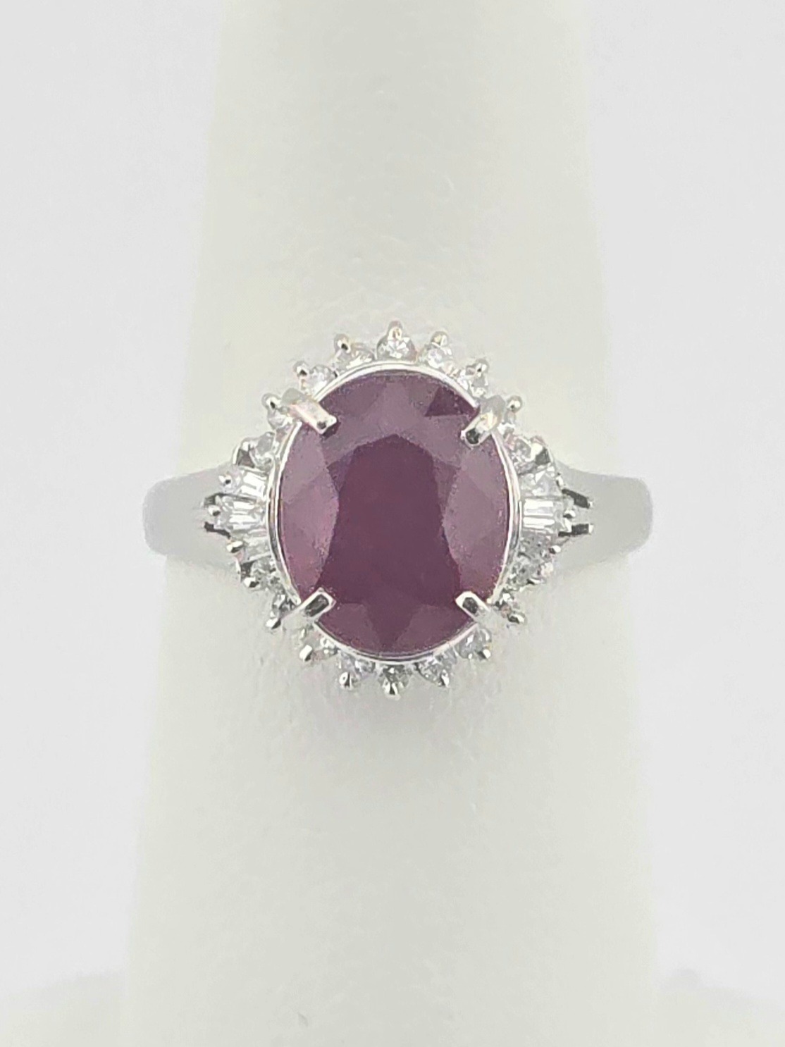 PLATINUM RUBY 3.5CT DIAMOND ~0.34CTW ~H ~SI RING SIZE 5.75