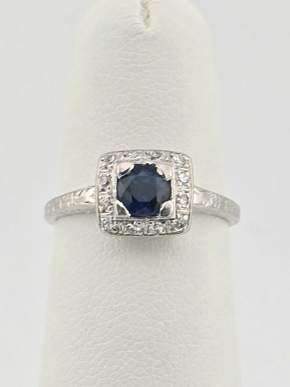 PLATINUM SAPPHIRE ~0.45CT DIAMOND ~0.08CTW ~H-I ~SI2 RING SIZE 5.25