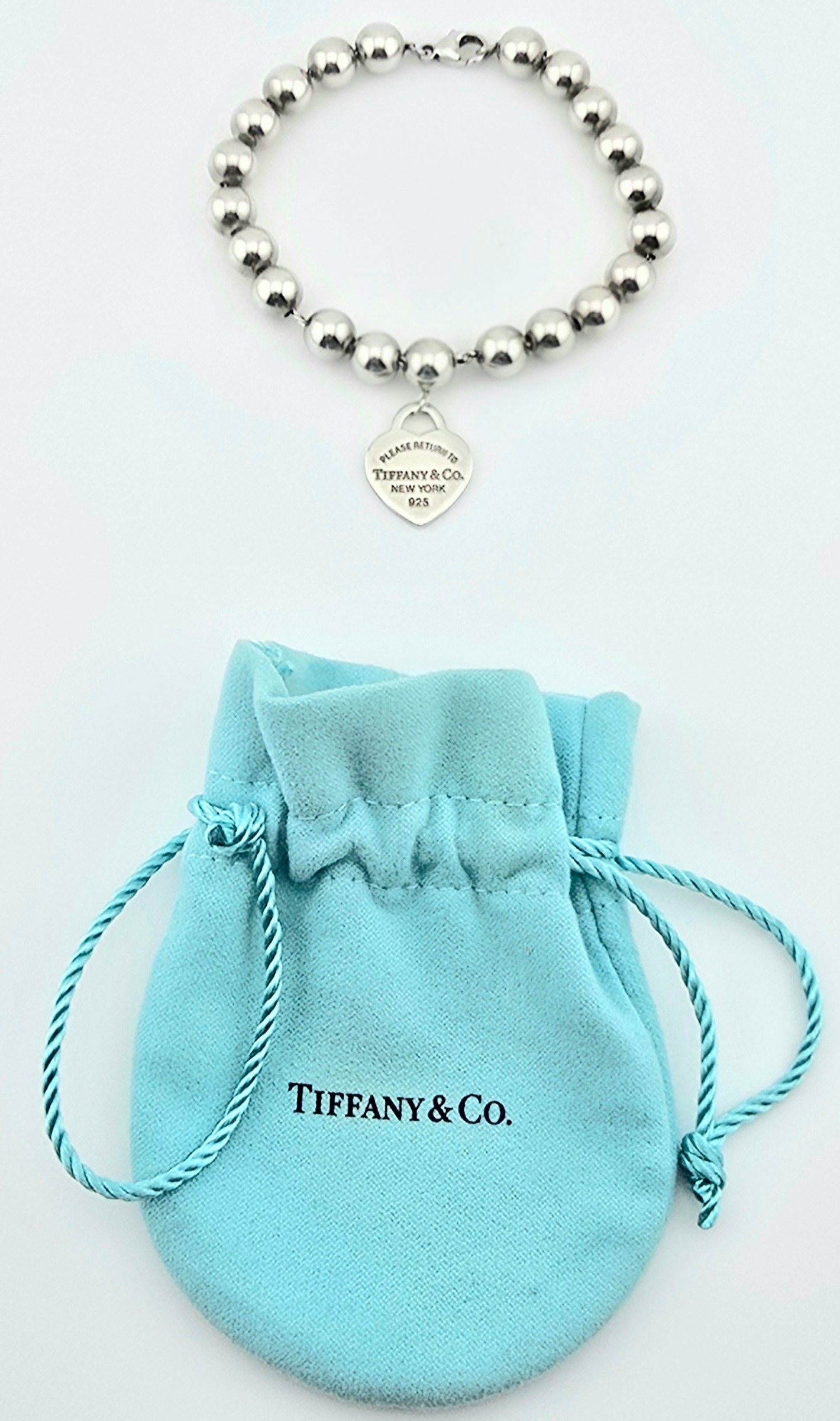 TIFFANY & CO .925 HARDWARE BEADED BRACELET WITH HEART TAG 7