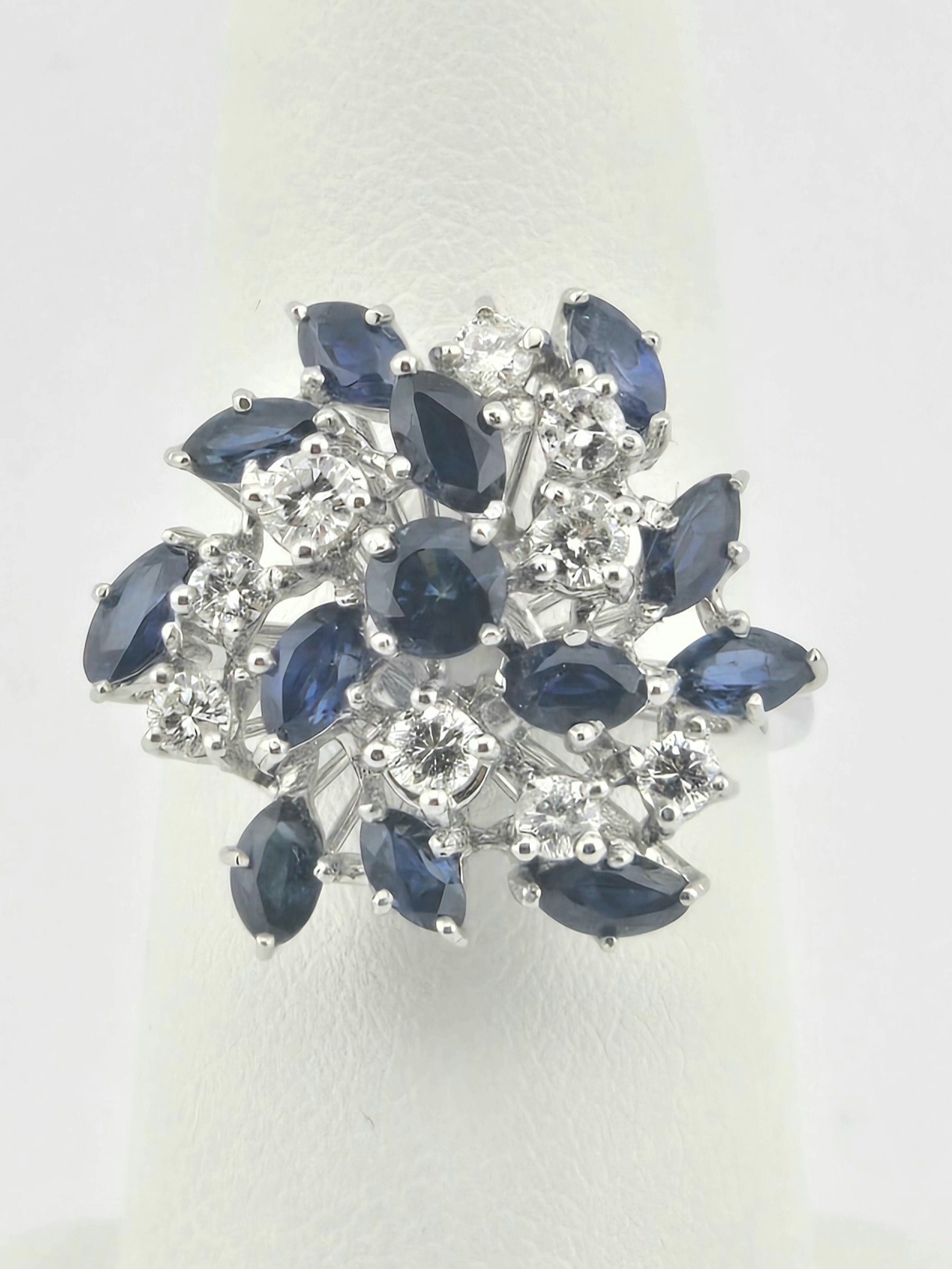 VINTAGE 18KW SAPPHIRE ~1CTW DIAMOND ~0.60CTW ~I ~I1 SIZE 7.5