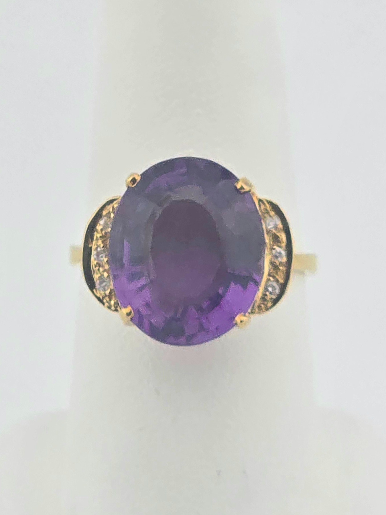 VINTAGE 18KY AMETHYST ~6.7CT DIAMOND ~0.08CTW ~H ~SI2 SIZE 8.25
