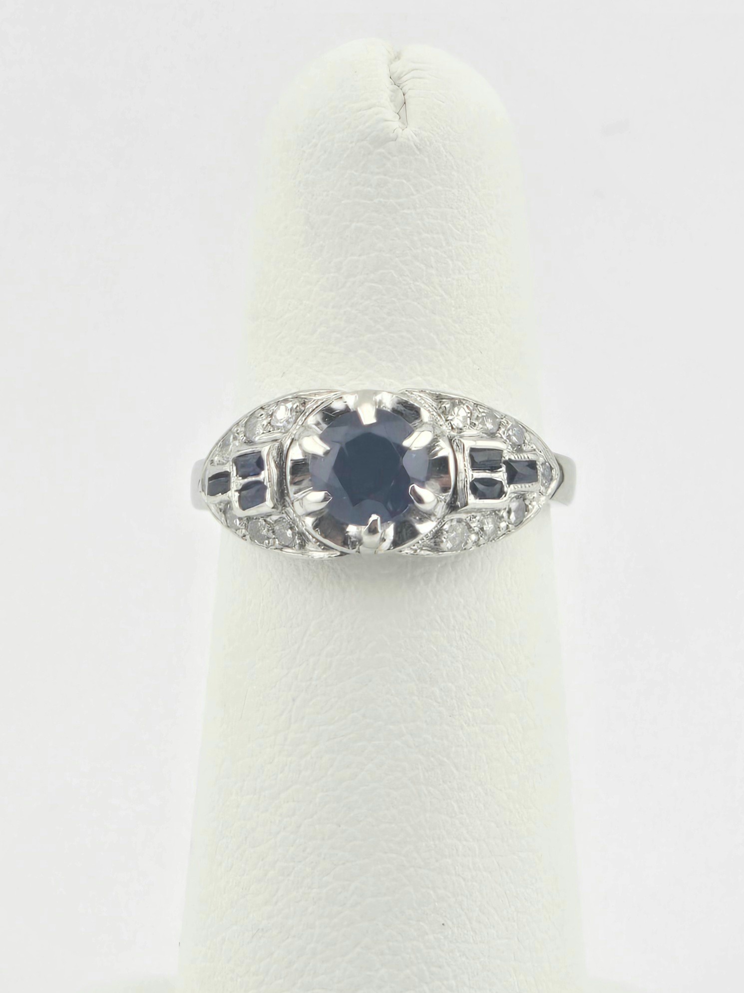 VINTAGE PLATINUM SAPPHIRE ~.80CT DIAMOND ~.35CTW ~ I-J ~SI2-I SIZE 5.25