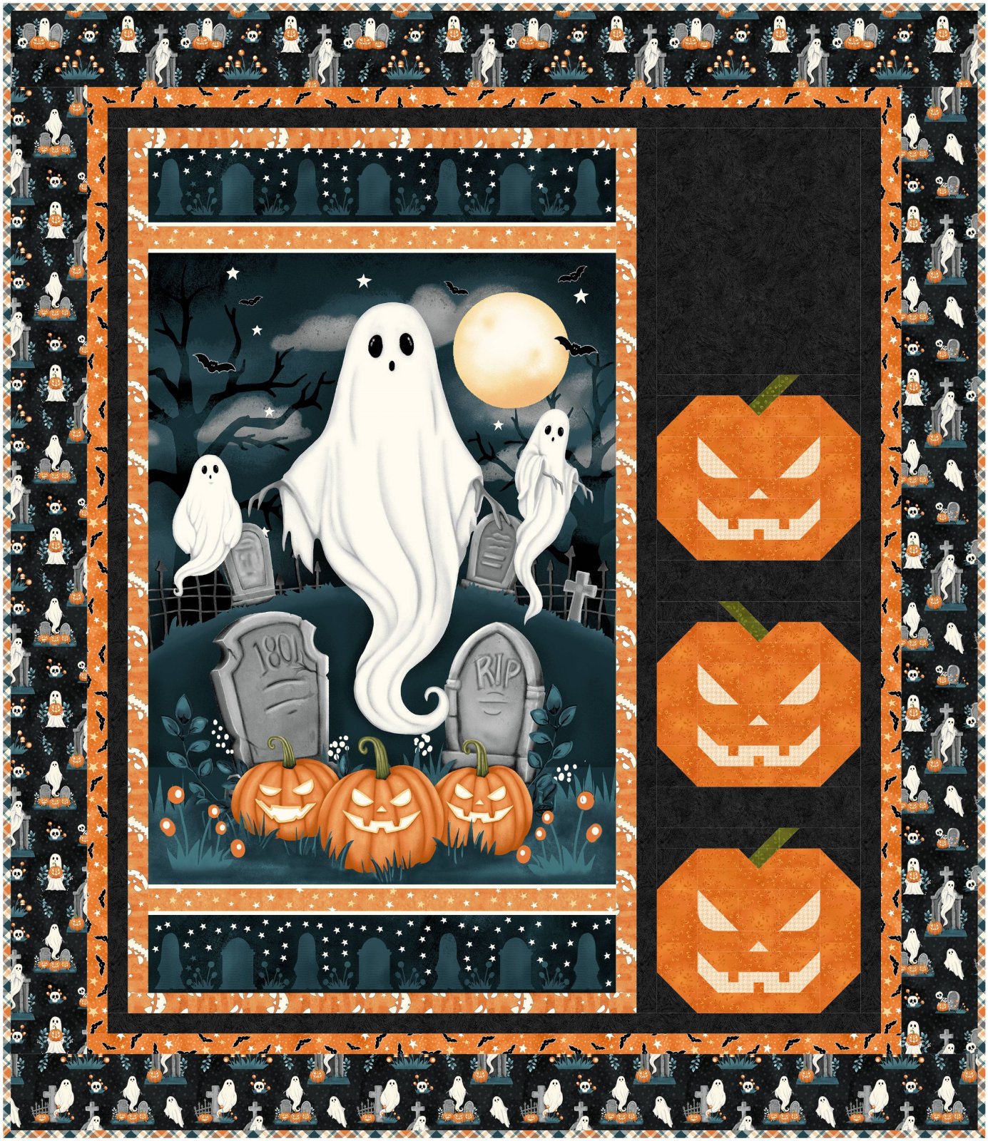 Pumpkin Scare - panel quilt. Hard copy.
