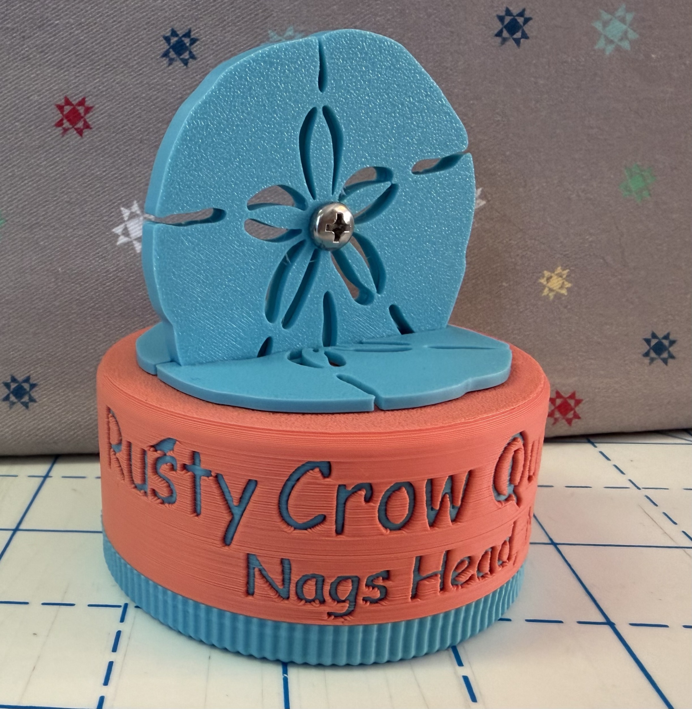 Thread Cutter Coral & Aqua Sand Dollar from Rusty Crow Quilt Shop
