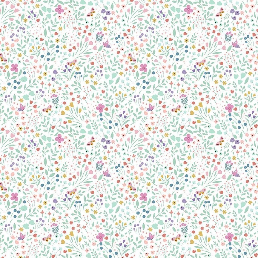 Meadow Floral Butterflies White Fabric by Dear Stella