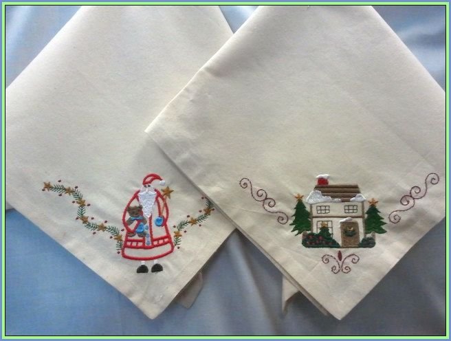 Christmas napkins  machine embroidered Christmas napkins  machine embroidered