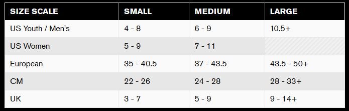 2021 Ride K-1 Size Chart