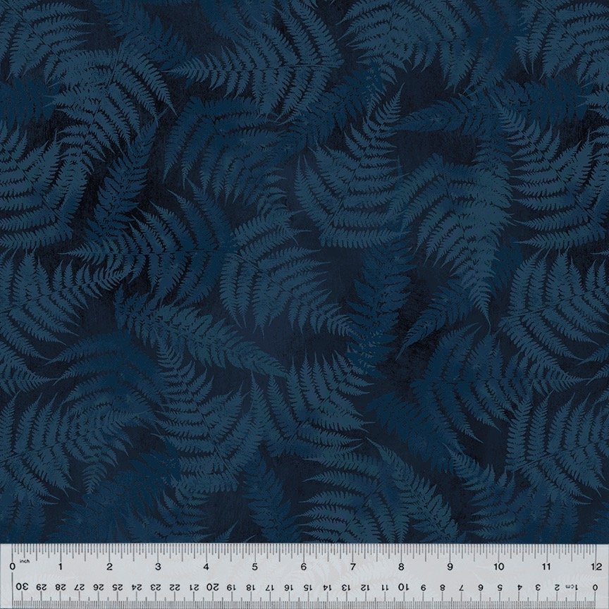 Windham Fabrics - 53669-1 - Botanical Blues - Ink - Fern