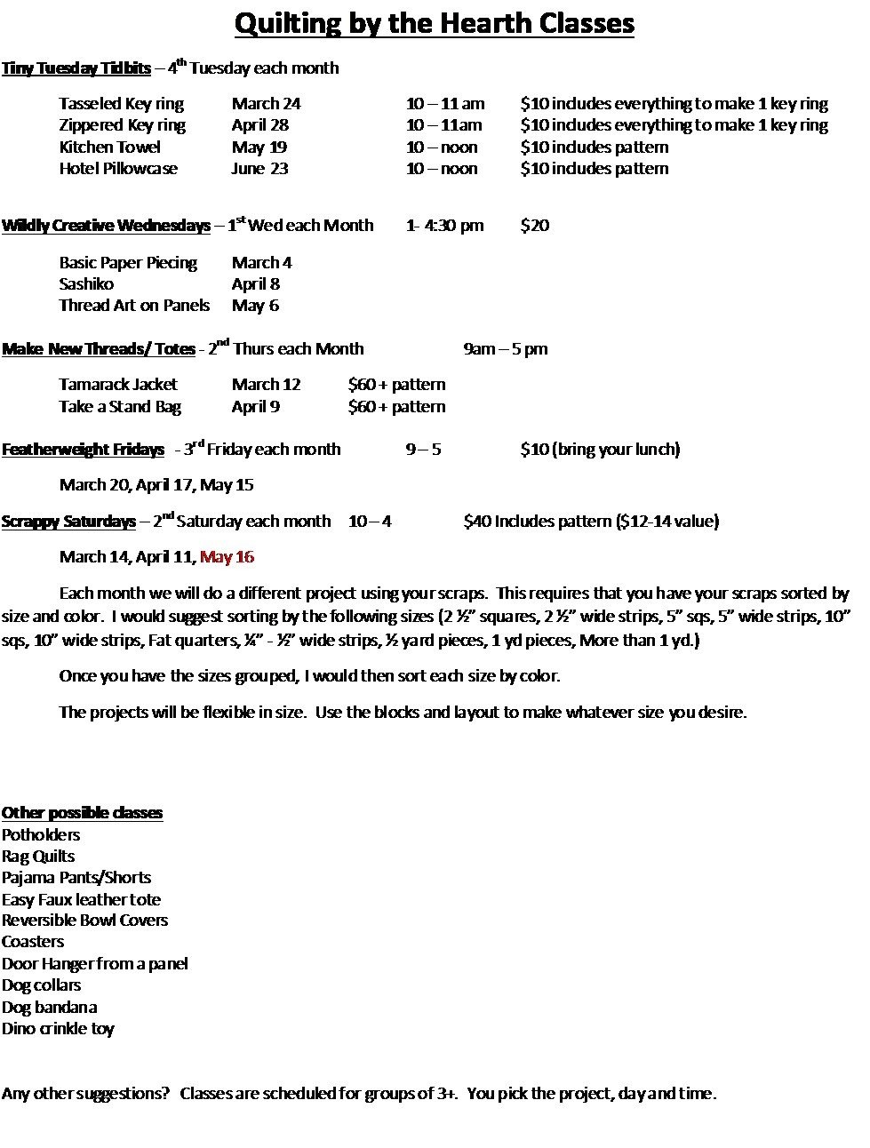 class descriptions