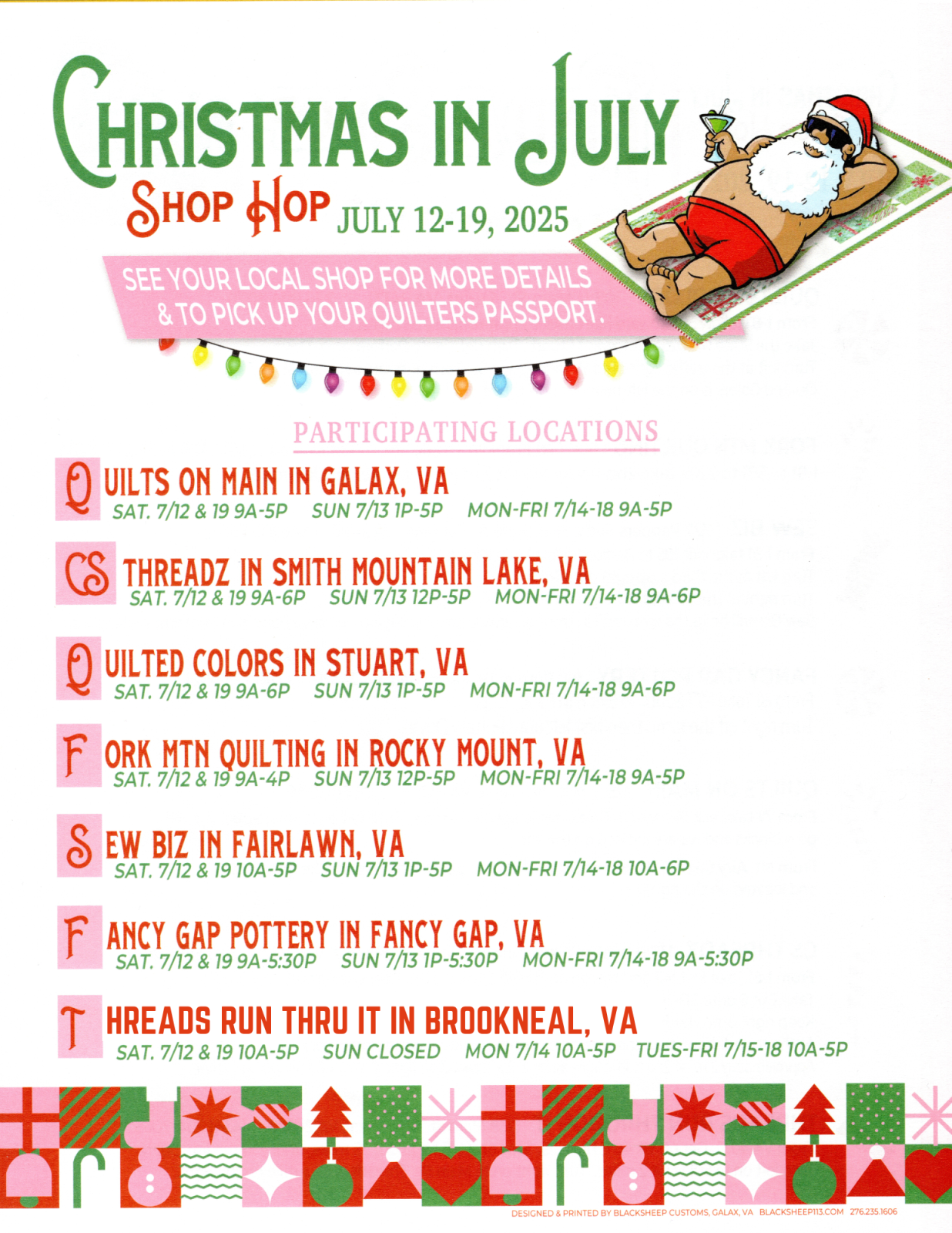Christmas in July Shop Hop Flyer Page 1