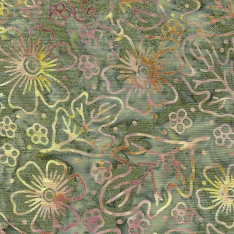 Bella Batiks 4 Leaves/Flowers Pale Green/Yellow/Pink