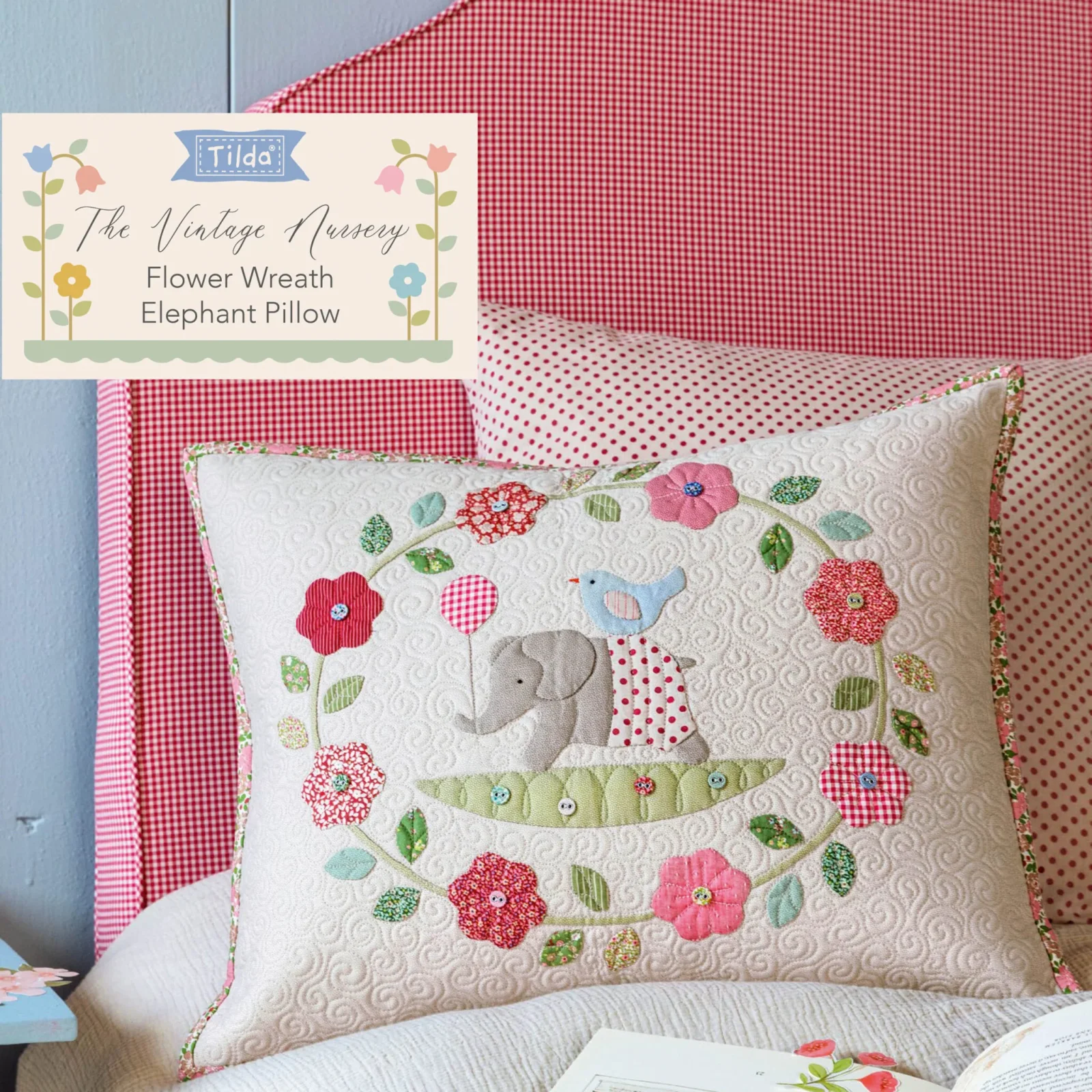 Tilda's Vintage Nursey Flower Elephant Pillow Kit W/ Backing
