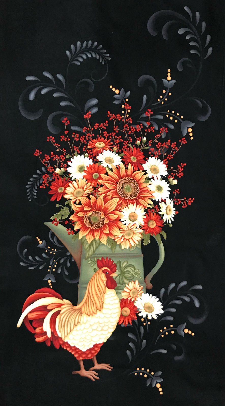 Plain and Simple Rooster Quilt Panel