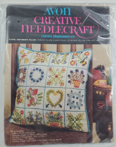 Floral Sentiments Pillow Crewel Kit by Avon (Vintage)