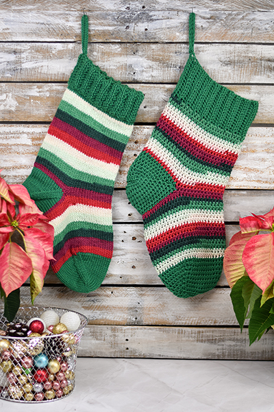Poinsettia Stockings in Deluxe Stripes
