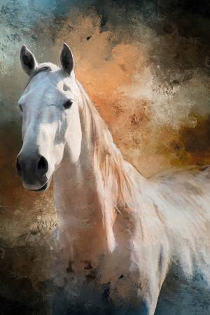 Focus on Fabric Ghostly White Horse Panel AHS-009 12.5in x 20in 