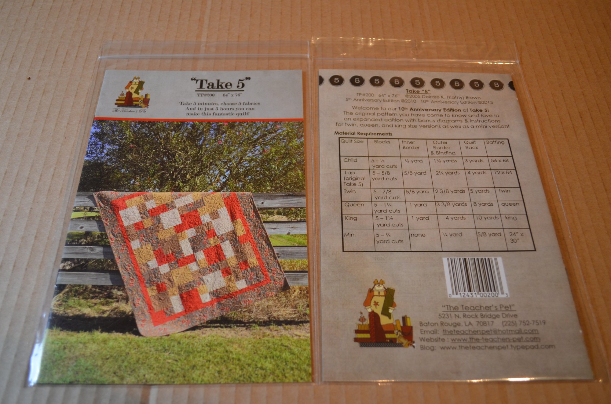 Take 5 Quilt Pattern By The Teachers Pet Quilting Sewing Needlecraft 