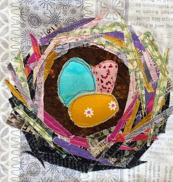 Thread Painted Bird's Nest Table Runner