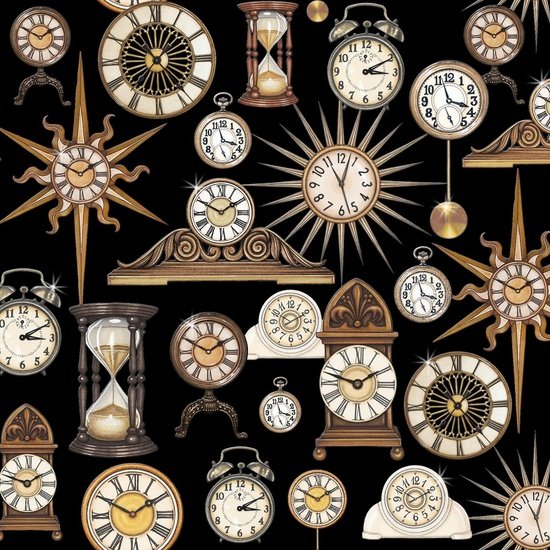 timeless black clock by quilting treasures 24107 j