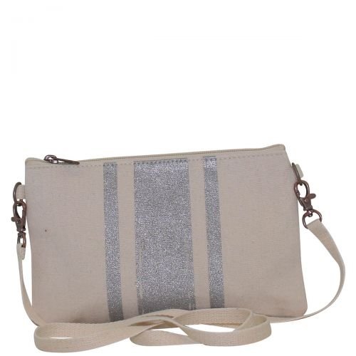 Brushed Canvas Crossbody Clutch Silver Paintstroke Stripes