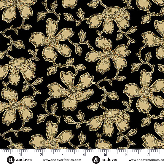 Carolina A-5311-K Black Vermicular Floral by Jo Morton for Andover Fabrics