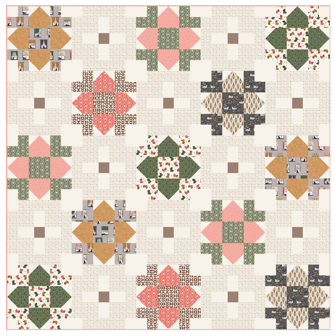 Crossroads Quilt Kit with Spring Showers fabrics by Ann Gardner for Cloud9 Fabrics