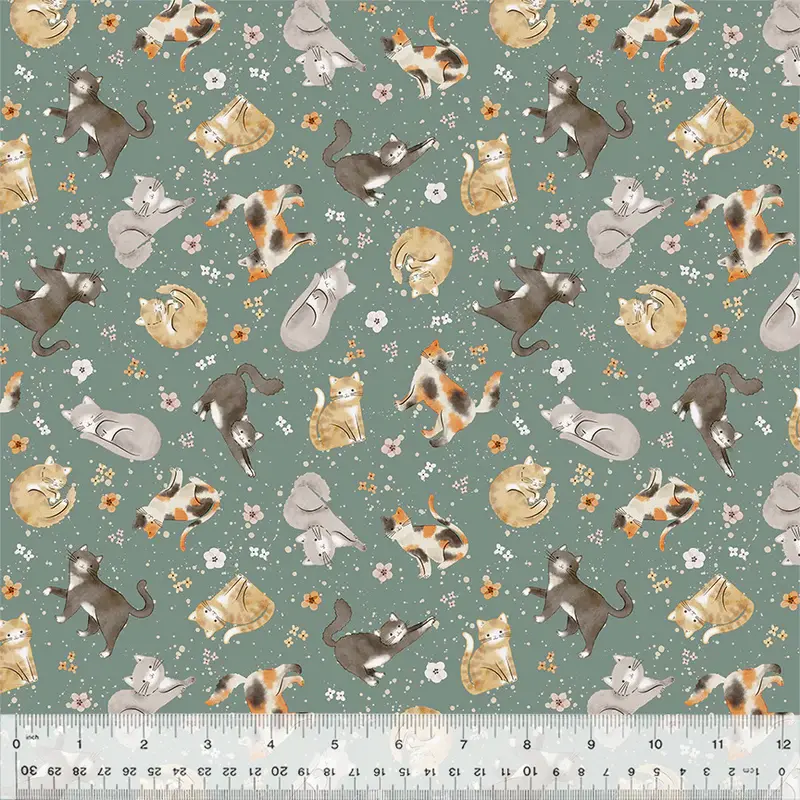 Petal and Purr 54587-4 Sage Feline Friends by Whistler Studios for Windham