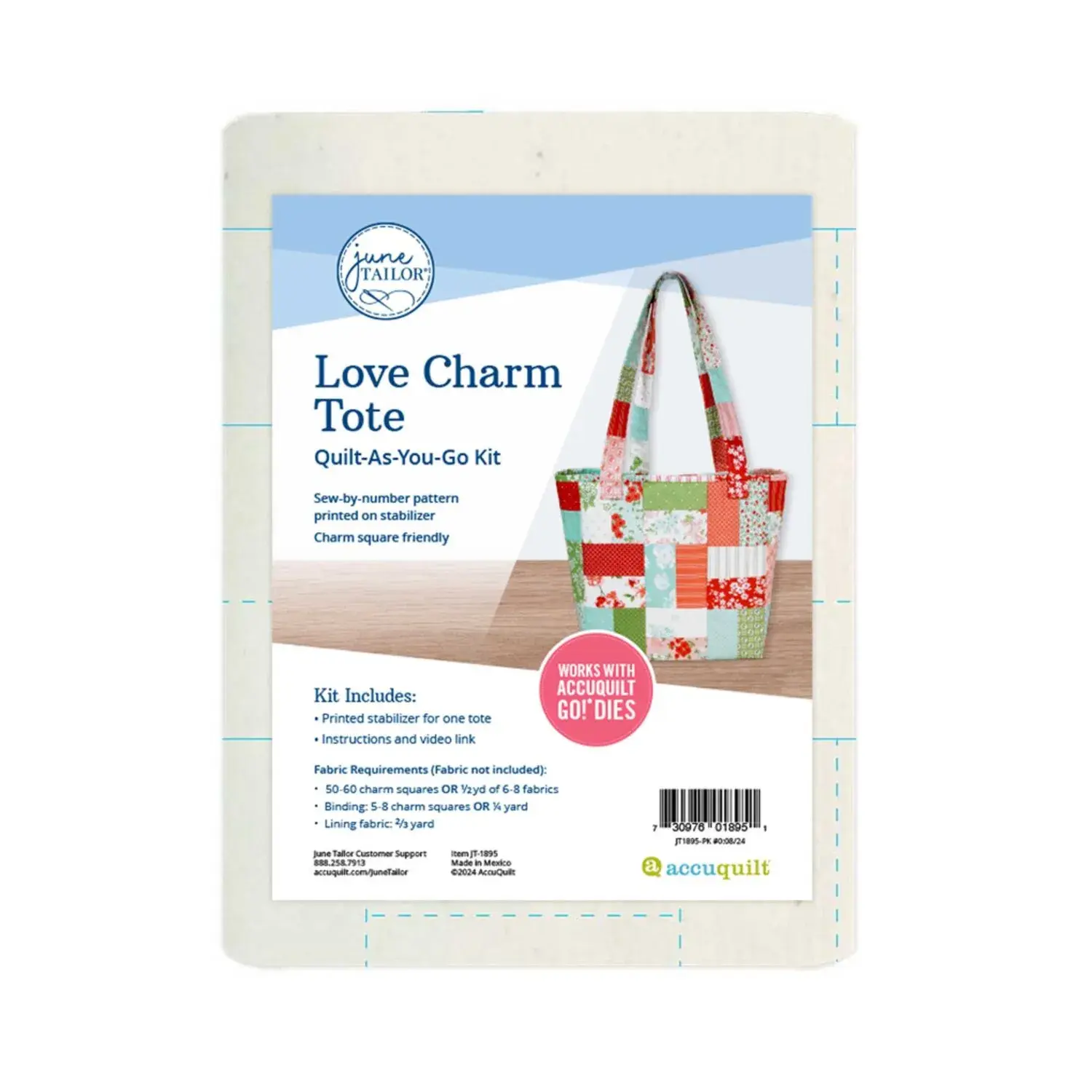 Quilt As You Go Tote Bag Love Charm - June Taylor Pre-printed Batting