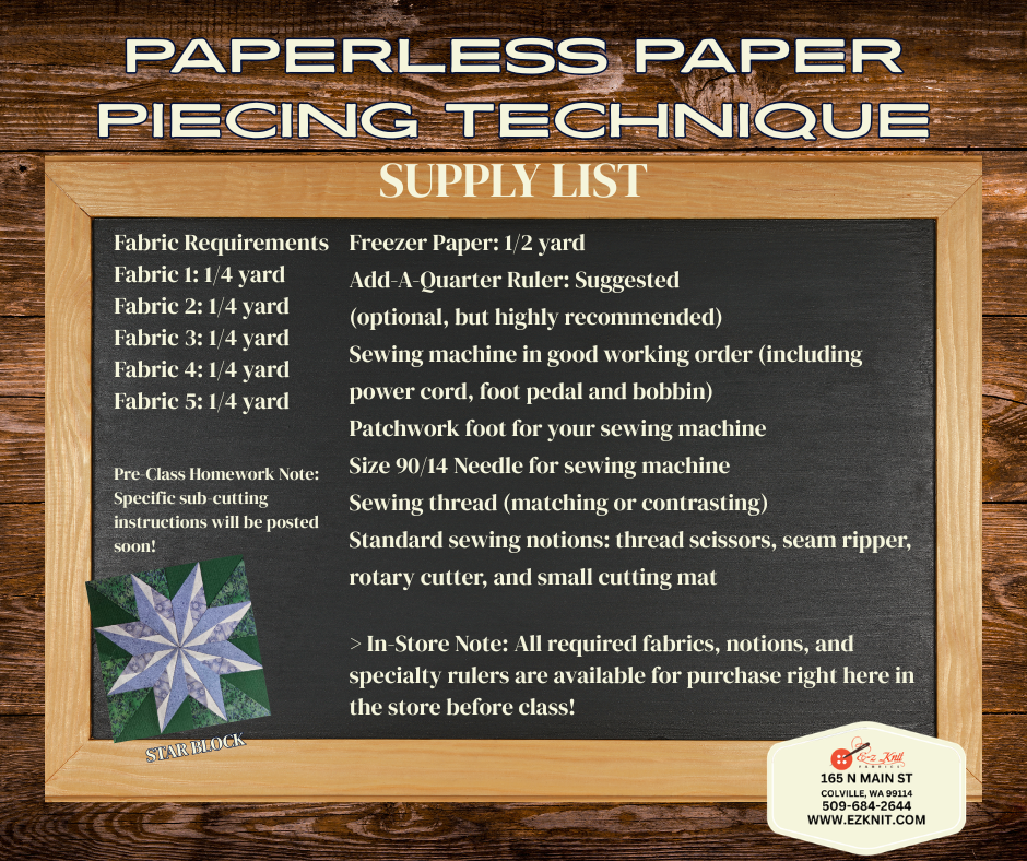 Nebraska Star Paperless Paper Piecing Supply List