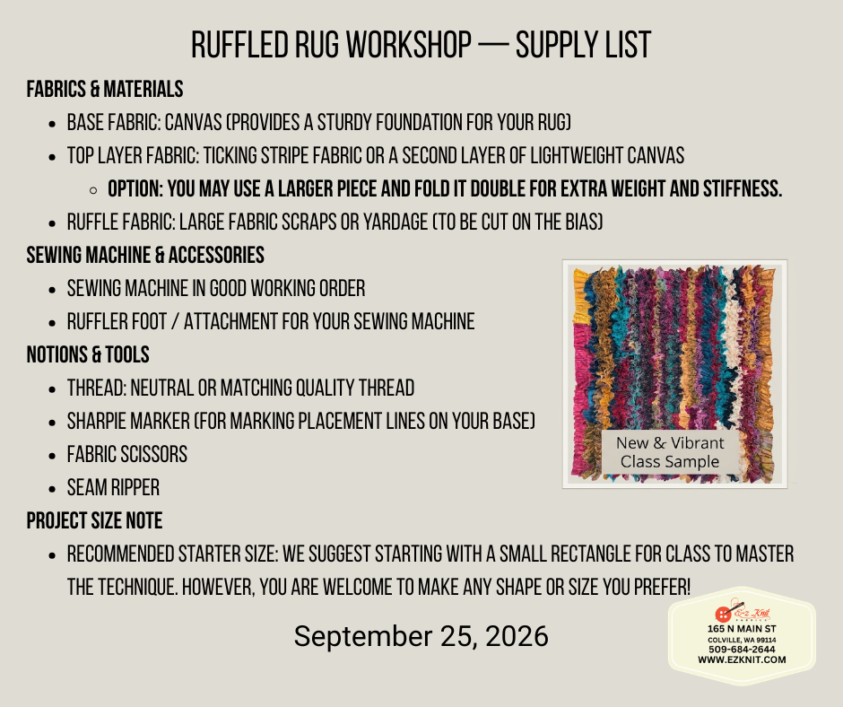 Ruffled Rug Workshop Supply List