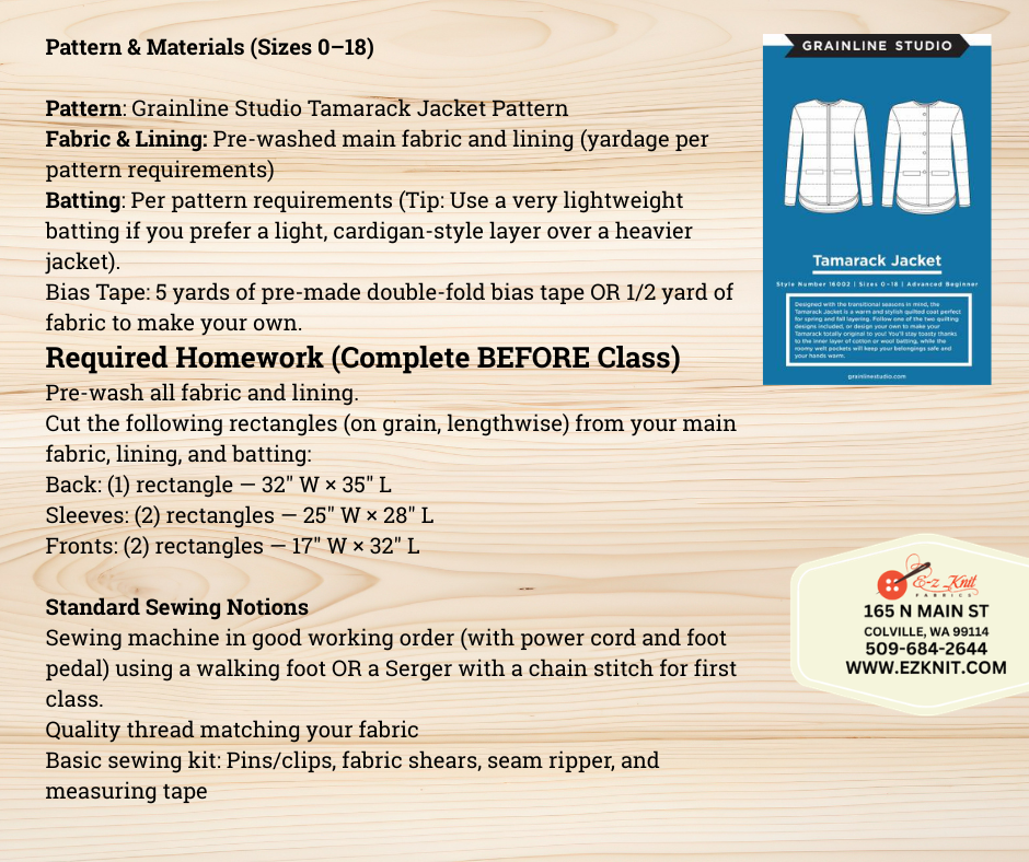 Sew the Tamarack Jacket Supply List