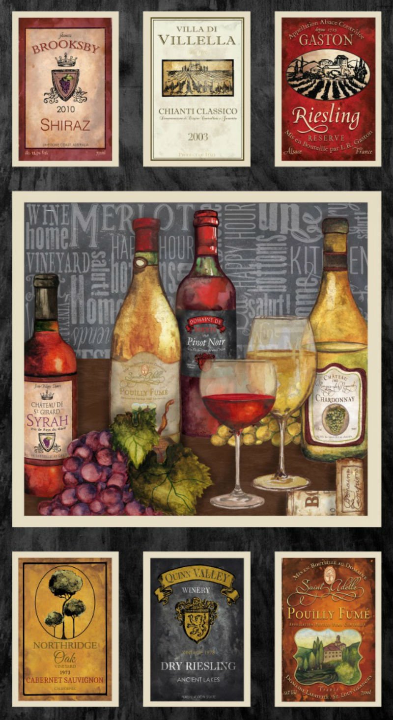 PANEL Vintage - Wine Bottles & Glasses 1130P-90 - 1130901708