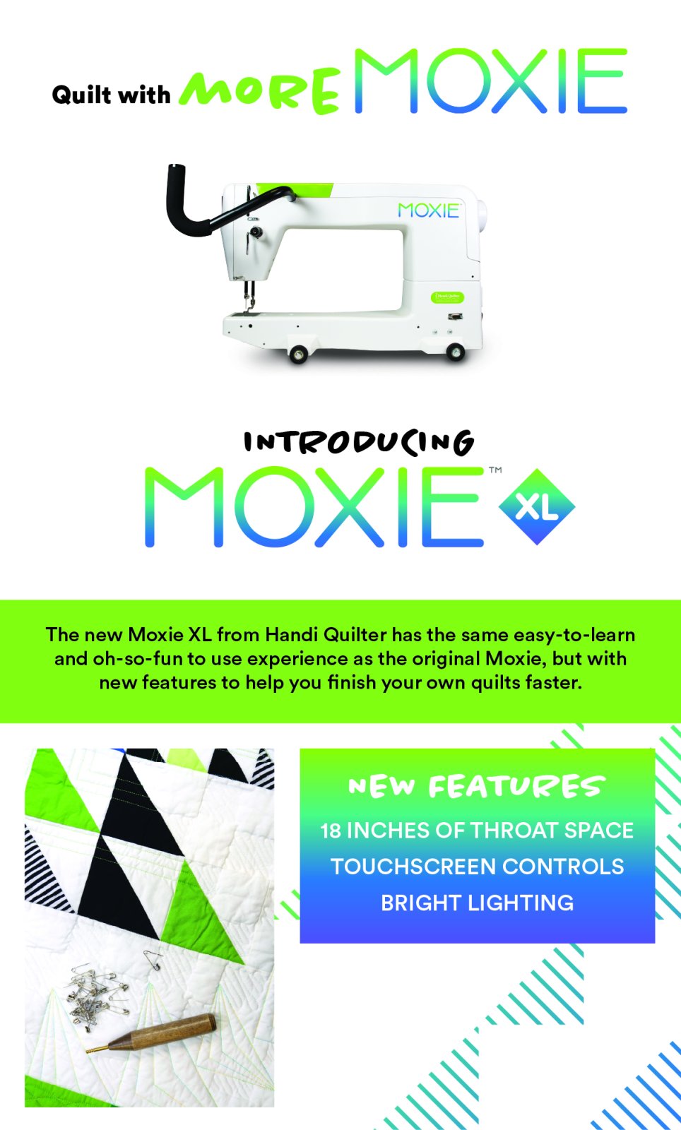 HQ Moxie XL 18 Longarm Quilting Machine on the 8ft LOFT frame