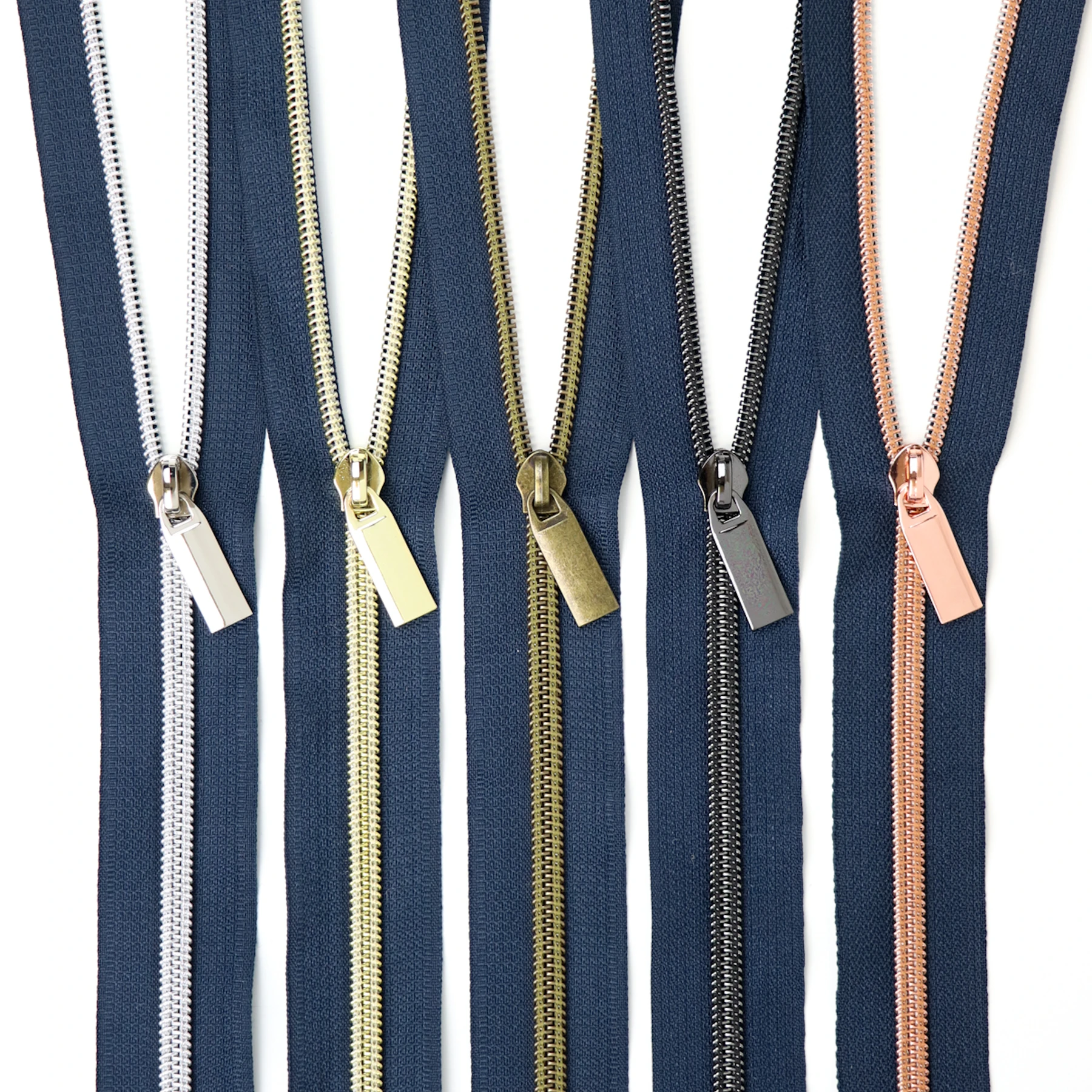 Metal Look Zippers by the Yard Navy