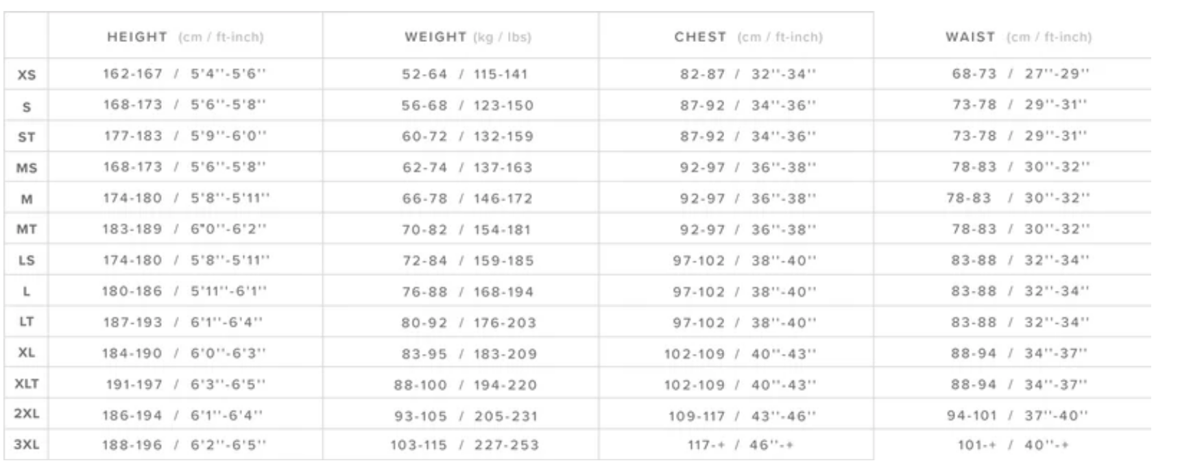 mystic wetsuit size chart
