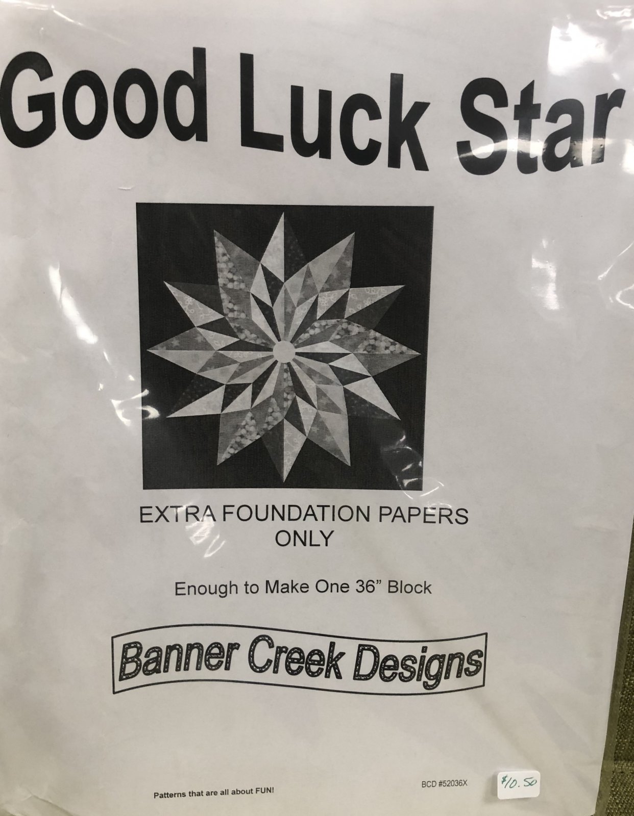Banner Creek Designs Good Luck Star Extra Foundation Papers For 36