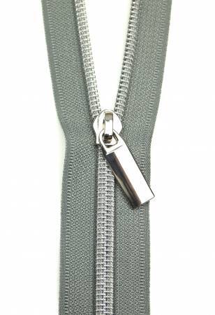 Sallie Tomato No. 5 Nylon Nickel Coil Zippers in Grey (3 Yards & 9 Pulls)