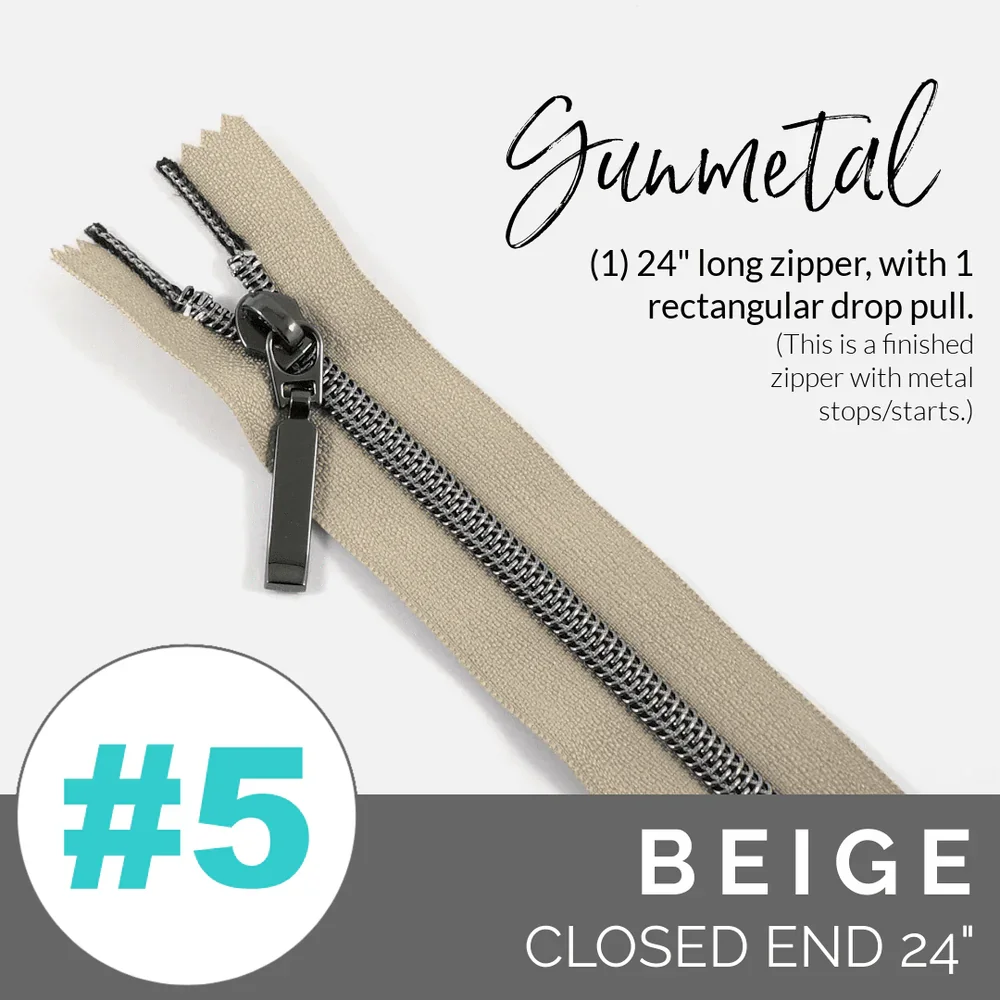  24 BEIGE/GUN METAL NYLON COIL ZIPPER