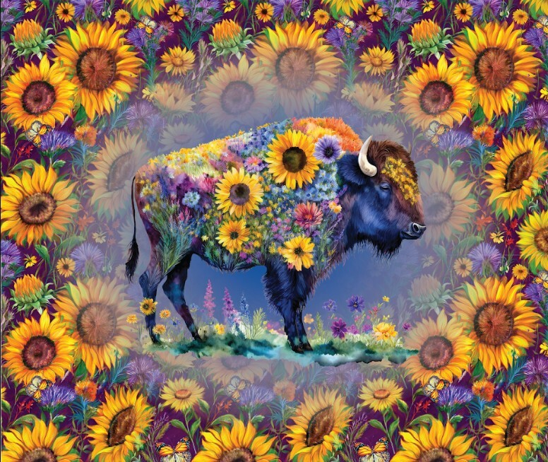 PREORDER Floral Bison - Spirit of the Plains 2026 Central Kansas Quilt Shop Hop 21 x 18 Panel