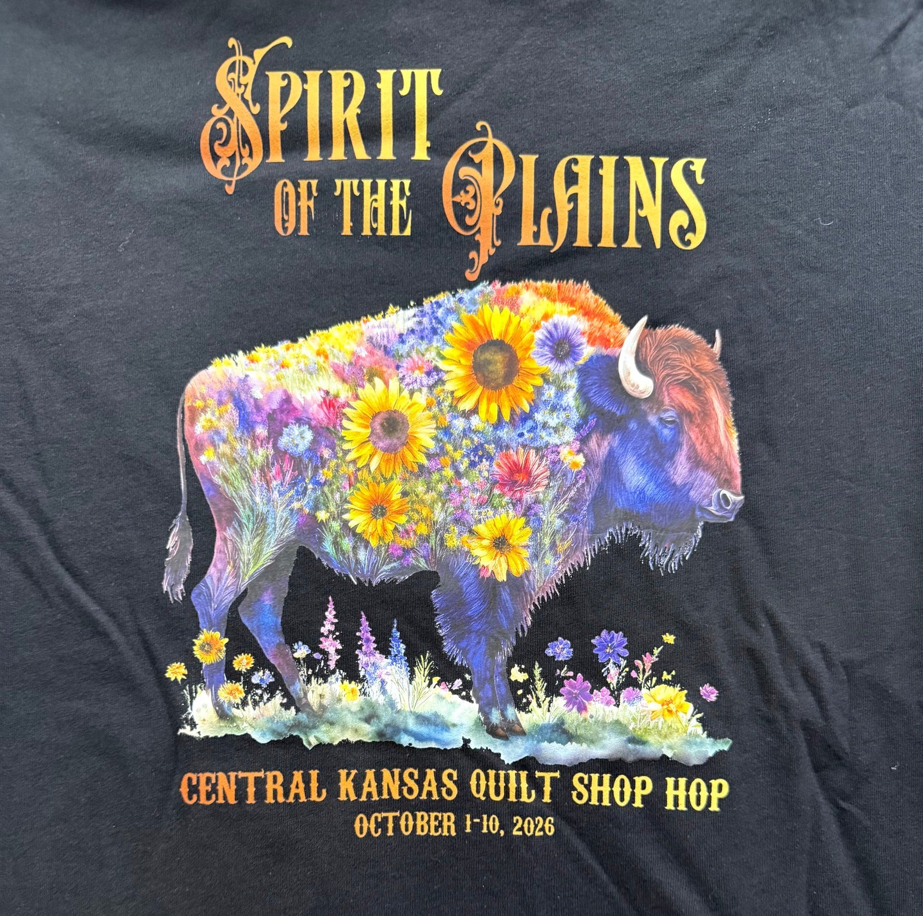 Spirit of the Plains 2026 Central Kansas Quilt Shop Hop Crew Neck Sweatshirt with Black Background