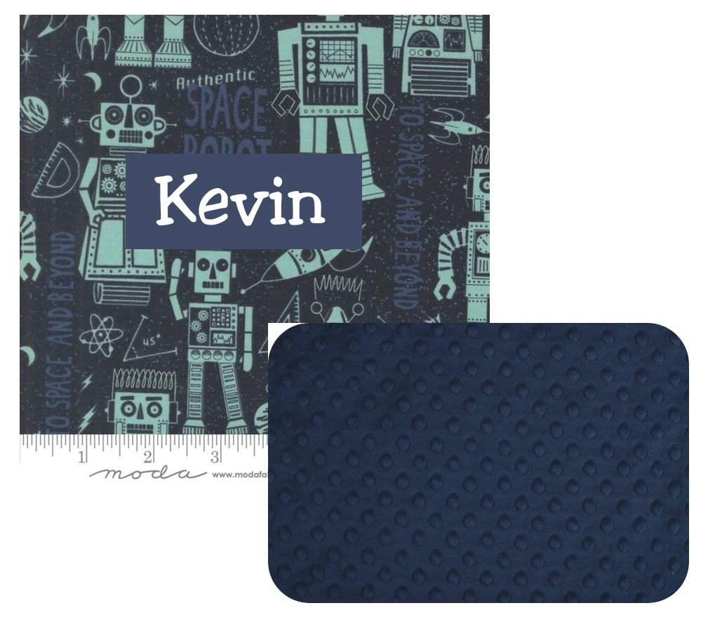 Blast Off Robots Circuit Board Batting Kids Nap Mat with Navy Minky Dot Blanket