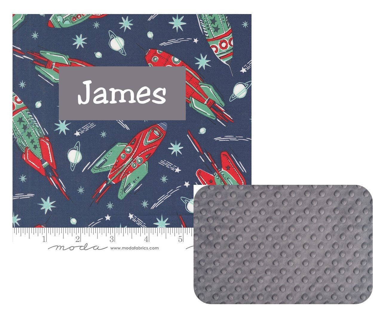 Blast Off Space Planet Solar System Rocket Navy Batting Kids Nap Mat with Grey Minky Dot Blanket
