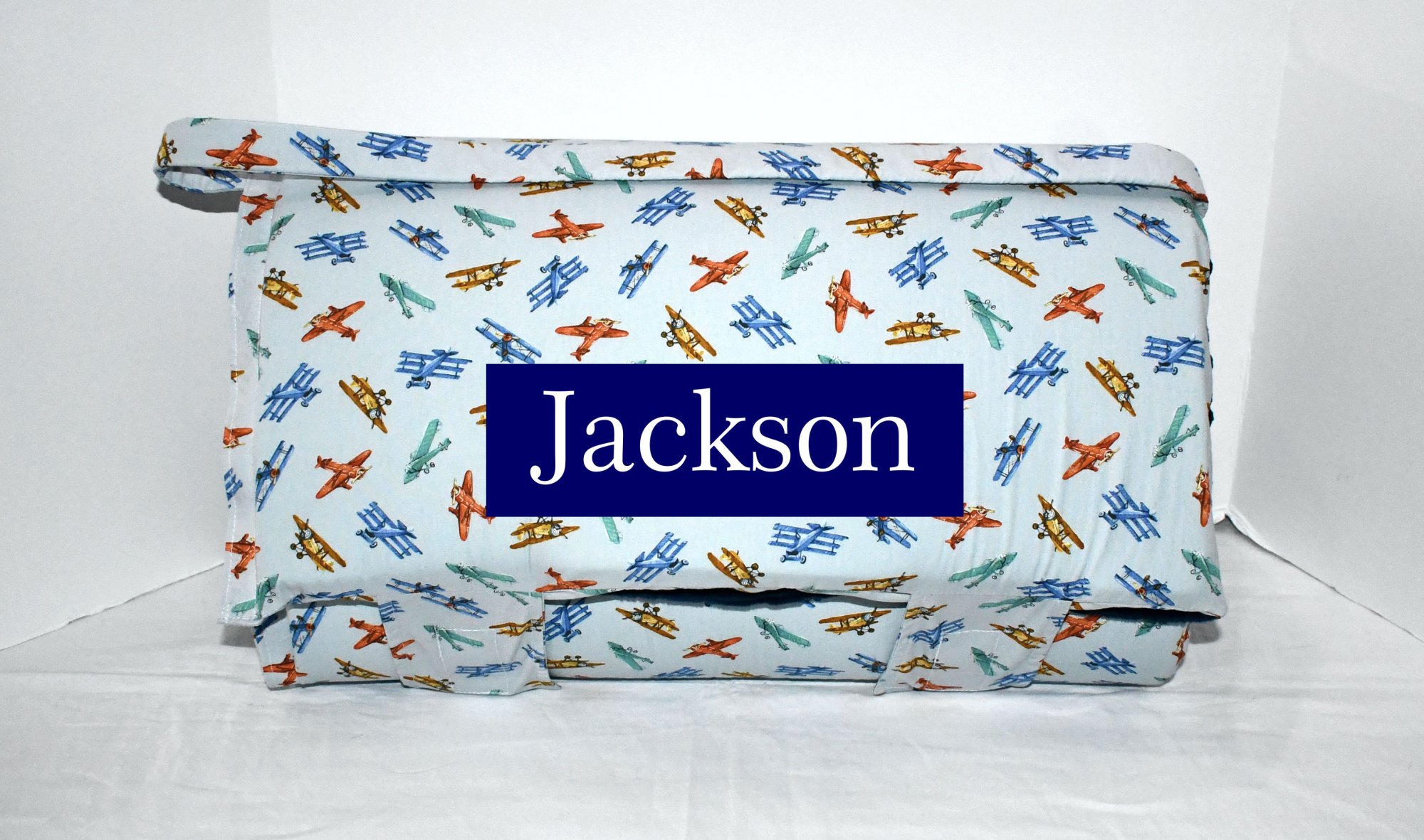 American Vintage Airplane Travel Adventure 2 Memory Foam Kids Nap Mat with Navy Minky Dot Blanket