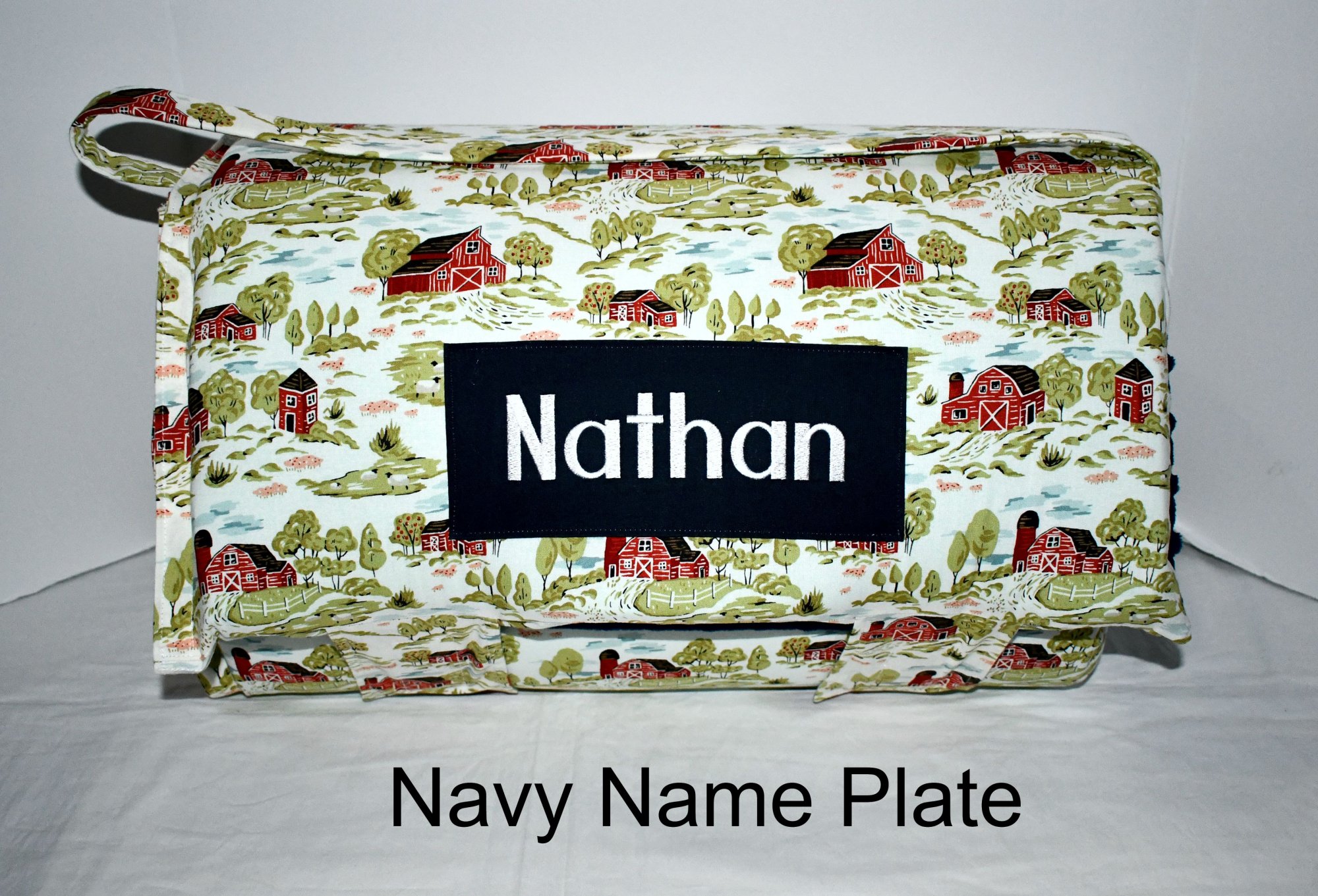 Animal Farm Ranch Vintage Watercolor 2 Memory Foam Kids Nap Mat with Navy Minky Dot Blanket