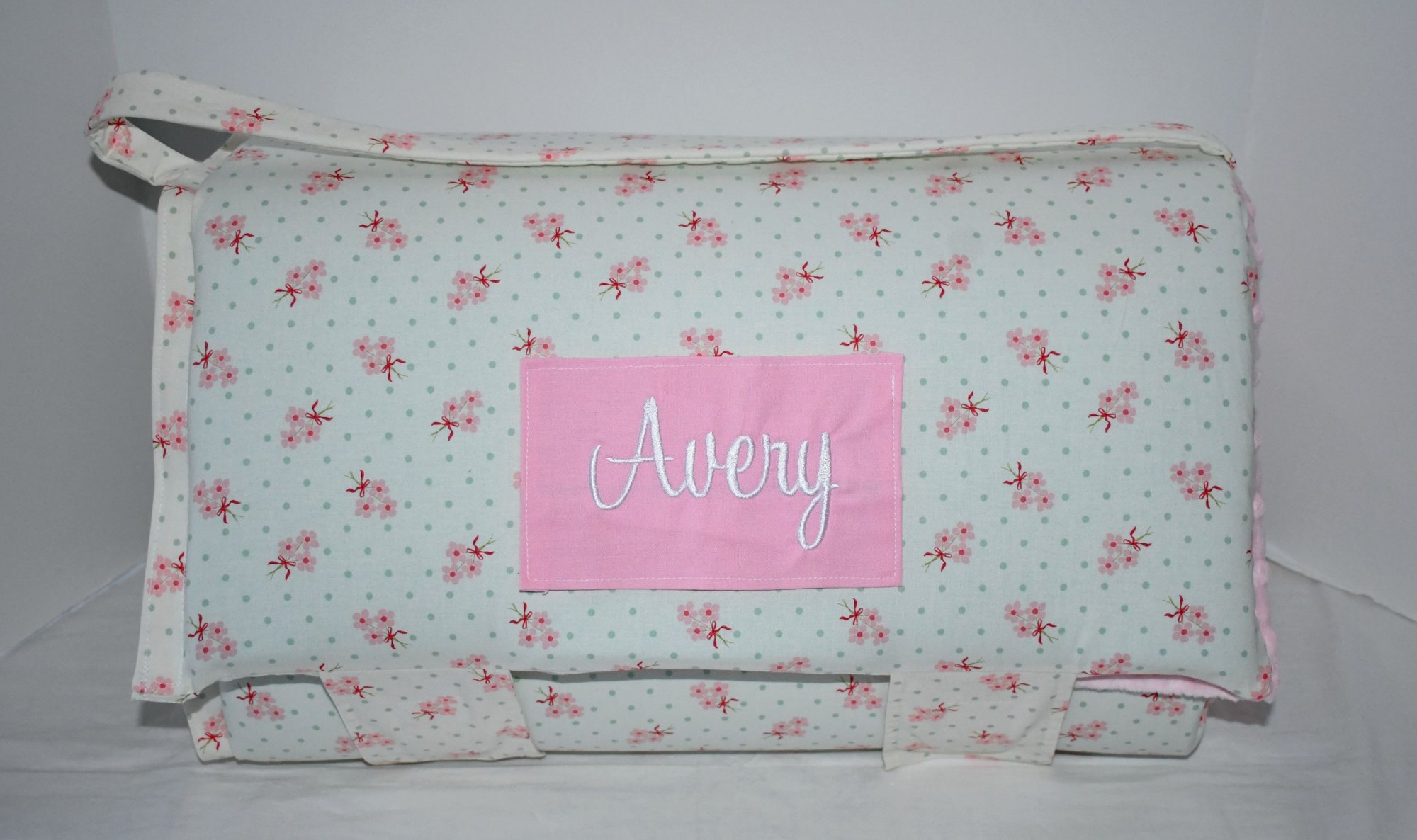 Country Cottage Daisy Dot Floral Flower 2 Memory Foam Kids Nap Mat with Light Pink Minky Dot Blanket