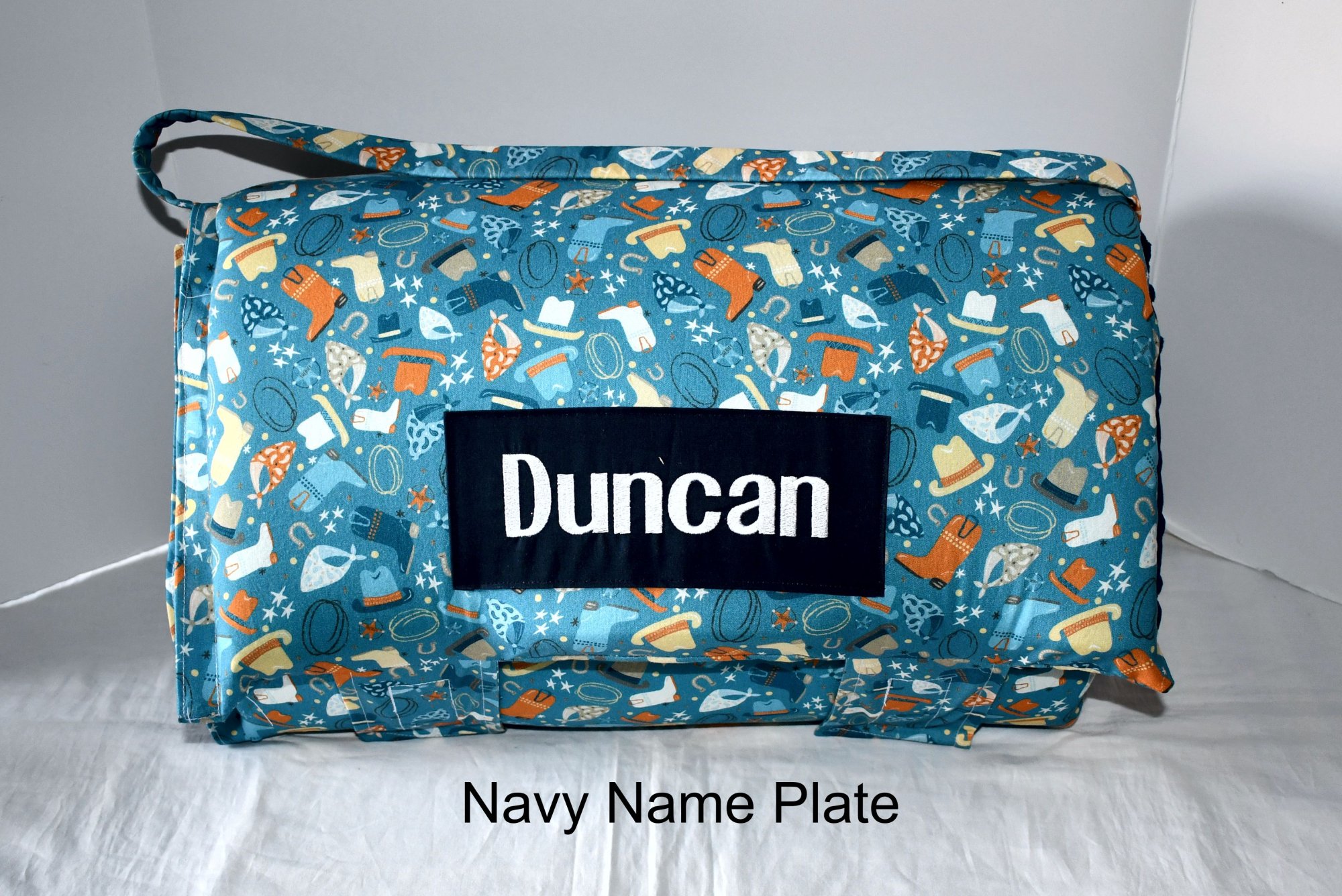 Cowboy Wrangler Round Up Rodeo Western Ranch Boots 2 Memory Foam Kids Nap Mat with Navy Minky Dot Blanket