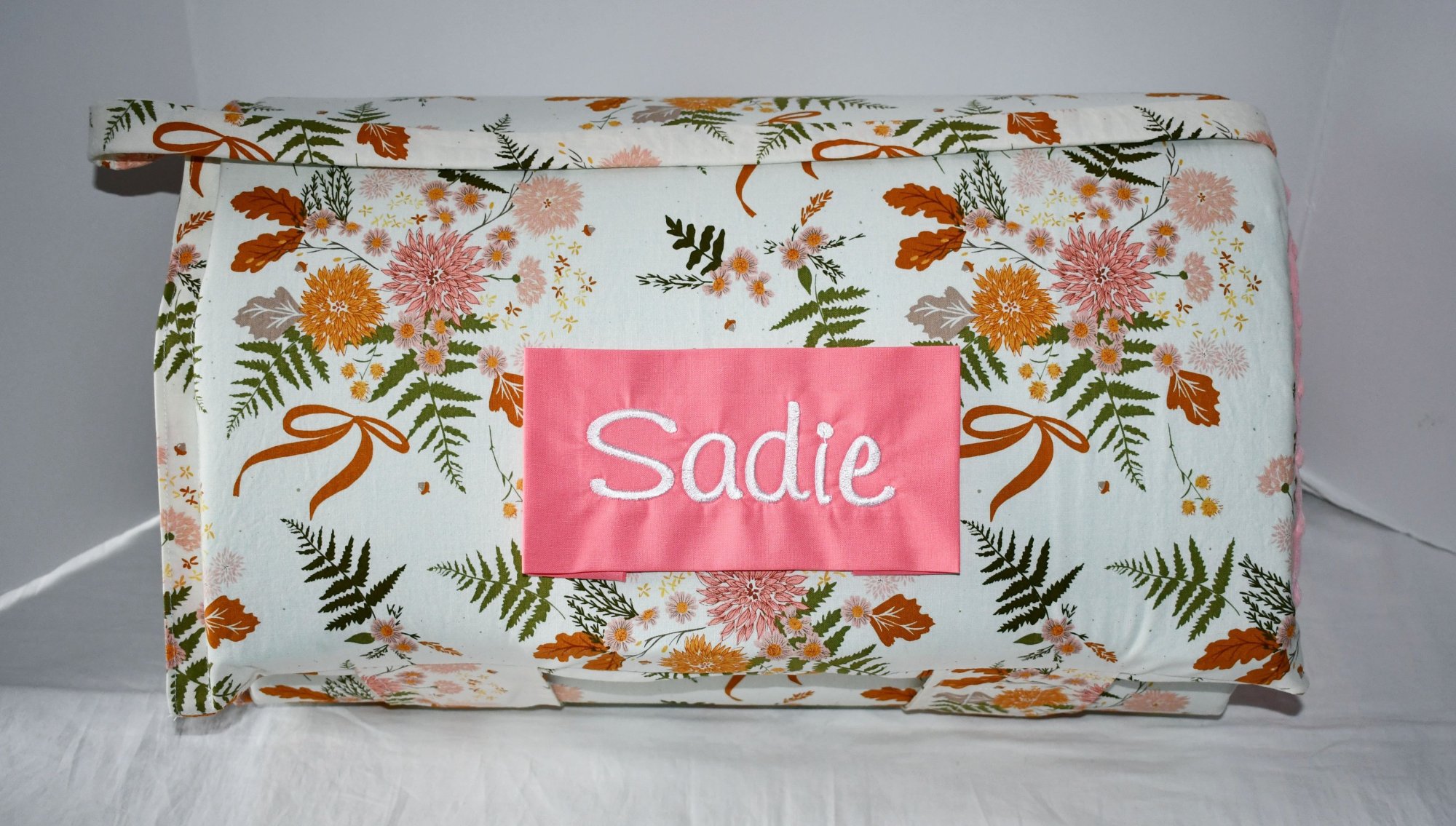 Dahlia and Fern Couture Bow Floral Flower Garden 1.5 Memory Foam Kids Nap Mat with Blush Minky Dot Blanket